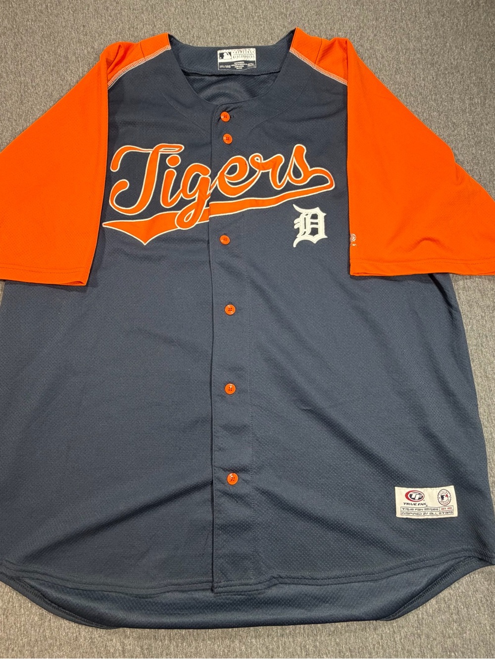 Detroit Tigers True Fan Baseball Jersey MLB Mens XXL Blue Button Down